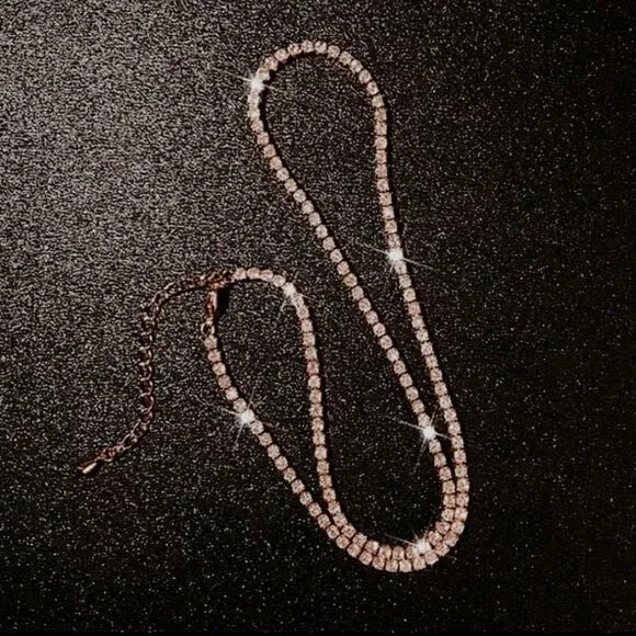 Choker Clear White Baguette Diamond Necklace 18K Gold over 925 Sterling Silver - Picture 4 of 7